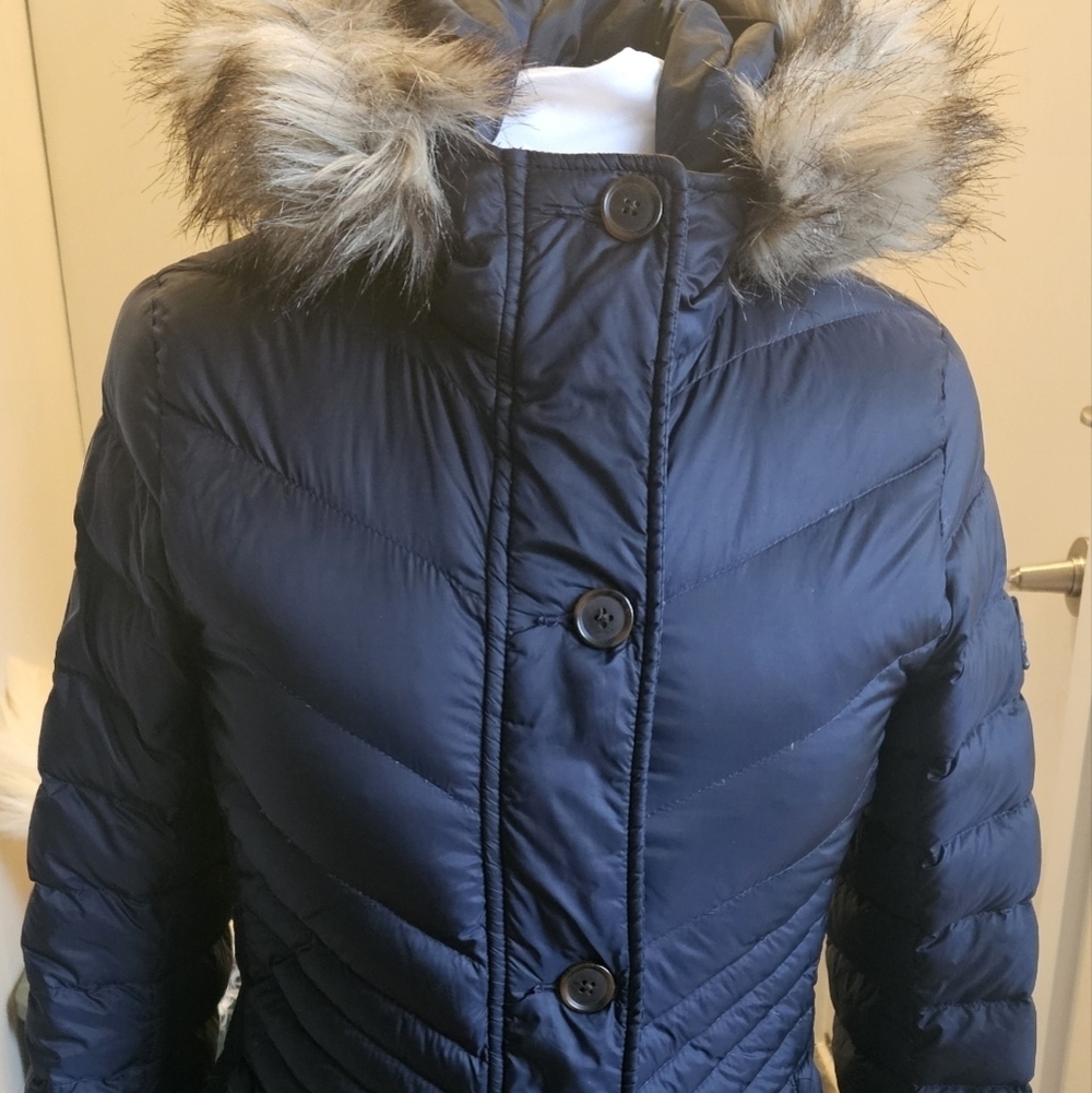 Abercrombie & Fitch Down Puffer Coat Jacket Parka Women’s XS Fur Trimmed Hood - Picture 3 of 9
